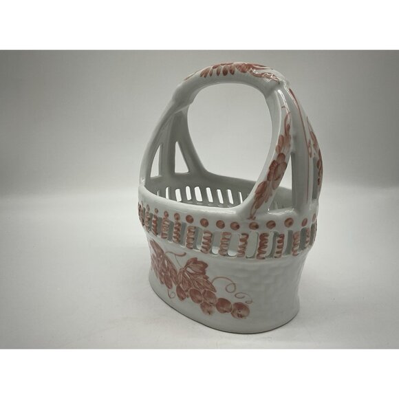 Nora Fenton Designs Ceramic White and Pink Basket Grape Pattern Made in Thailand - Picture 6 of 16